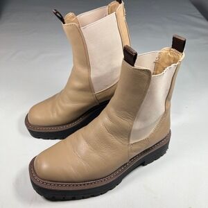 Sam Edelman Laguna Boots Womens 6.5M Beige Leather Lug Sole Chelsea Platform